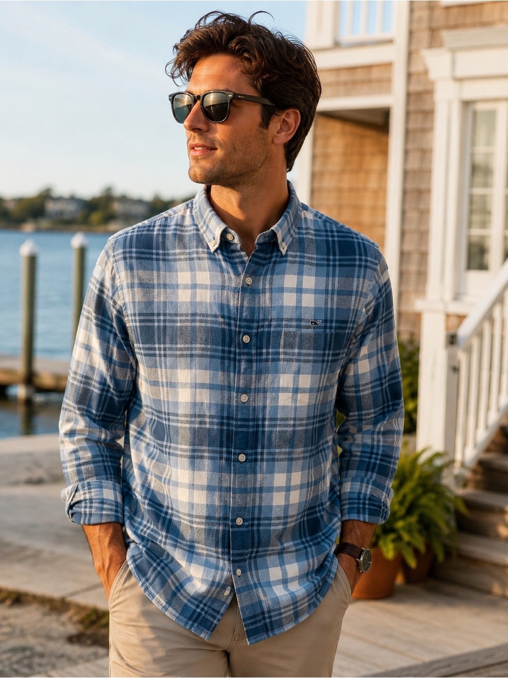 Vineyard Vines Blue & White Plaid Button-Down Shirt